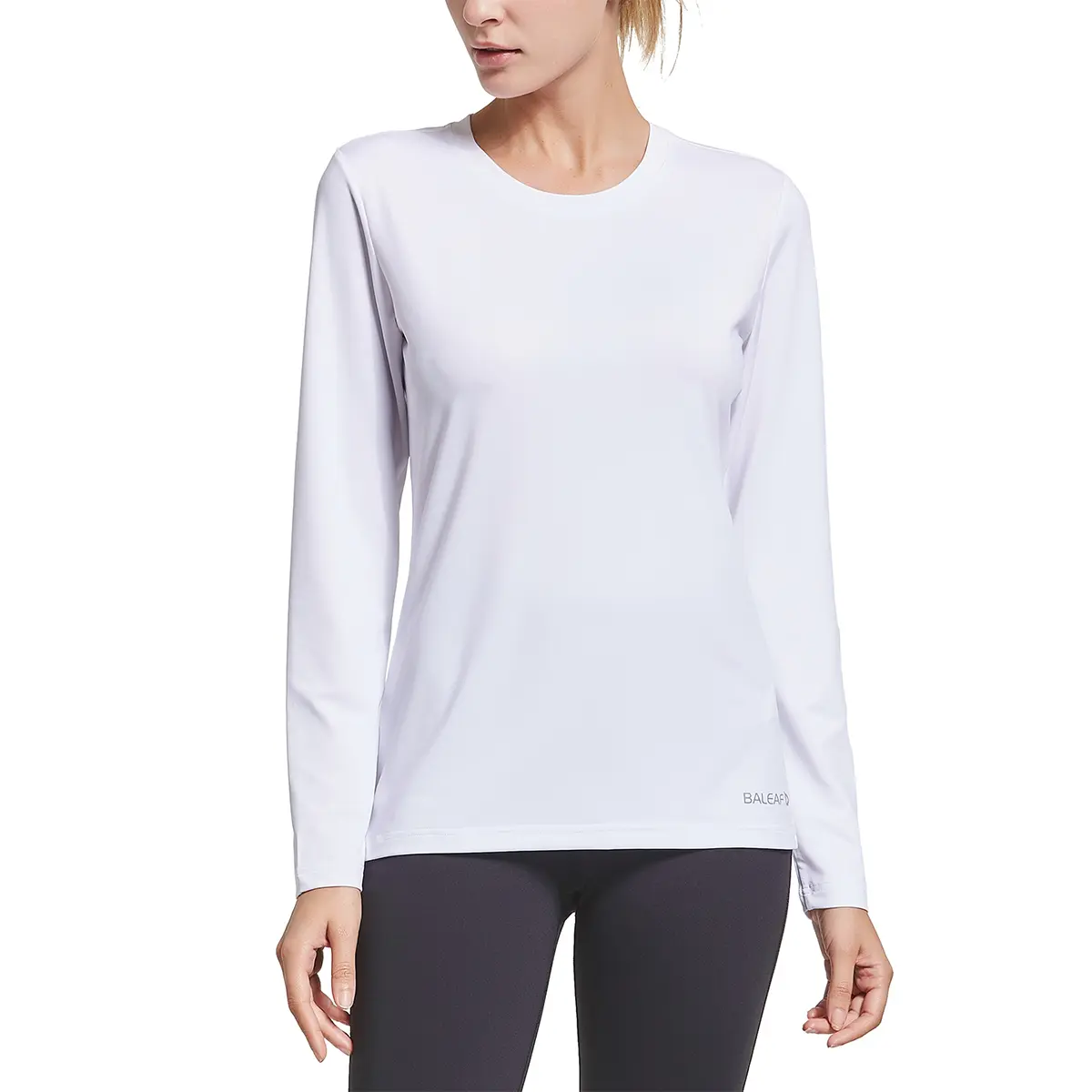 Baleaf Women's Long Sleeve Athletic Shirt, Quick Dry Dryfit Gym Apparel for Running & Workouts with Reflective Logo, Dryfit Gym Shirts