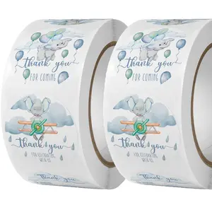 1000PCS/ 2Rolls 1.0 Inch Elephant Baby Shower Thank You Stickers, Elephant Themed Baby Shower Favor Label Stickers