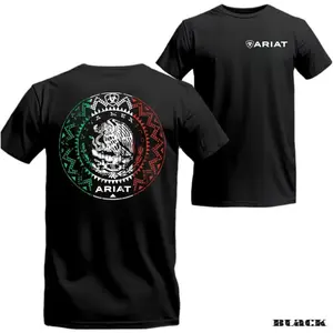 [Sale Up To 45%] Ariat T-Shirt -  Mexico Heritage Unisex Western Style Tee With Mexican Eagle Design For Casual Wear, Outdoor & Sports - Soft Menswear Top Man