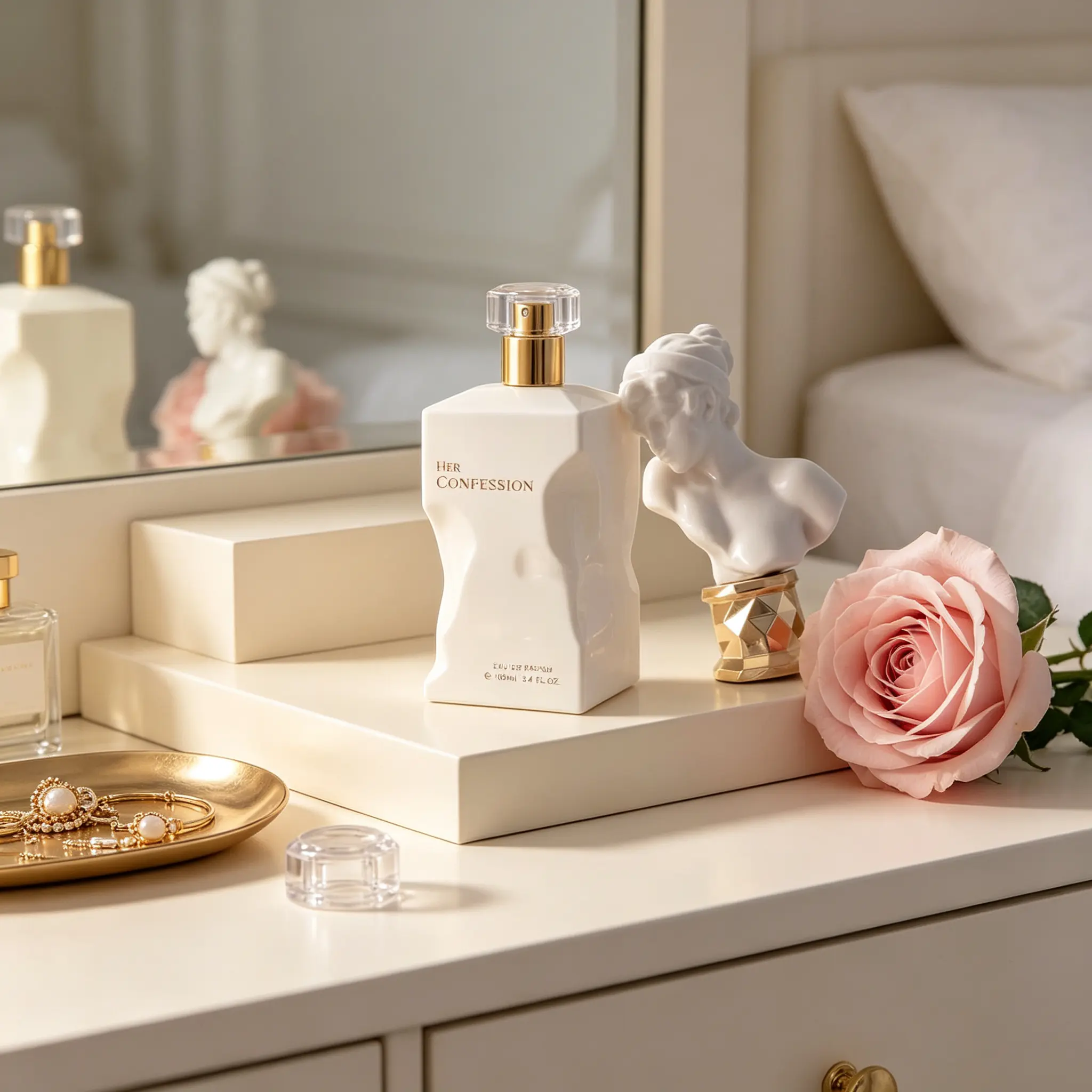 Women's Unique Sculpture Cap Perfume - Her Confession Elegant Floral Eau de Parfum, Aesthetic Vanity Decor Gift