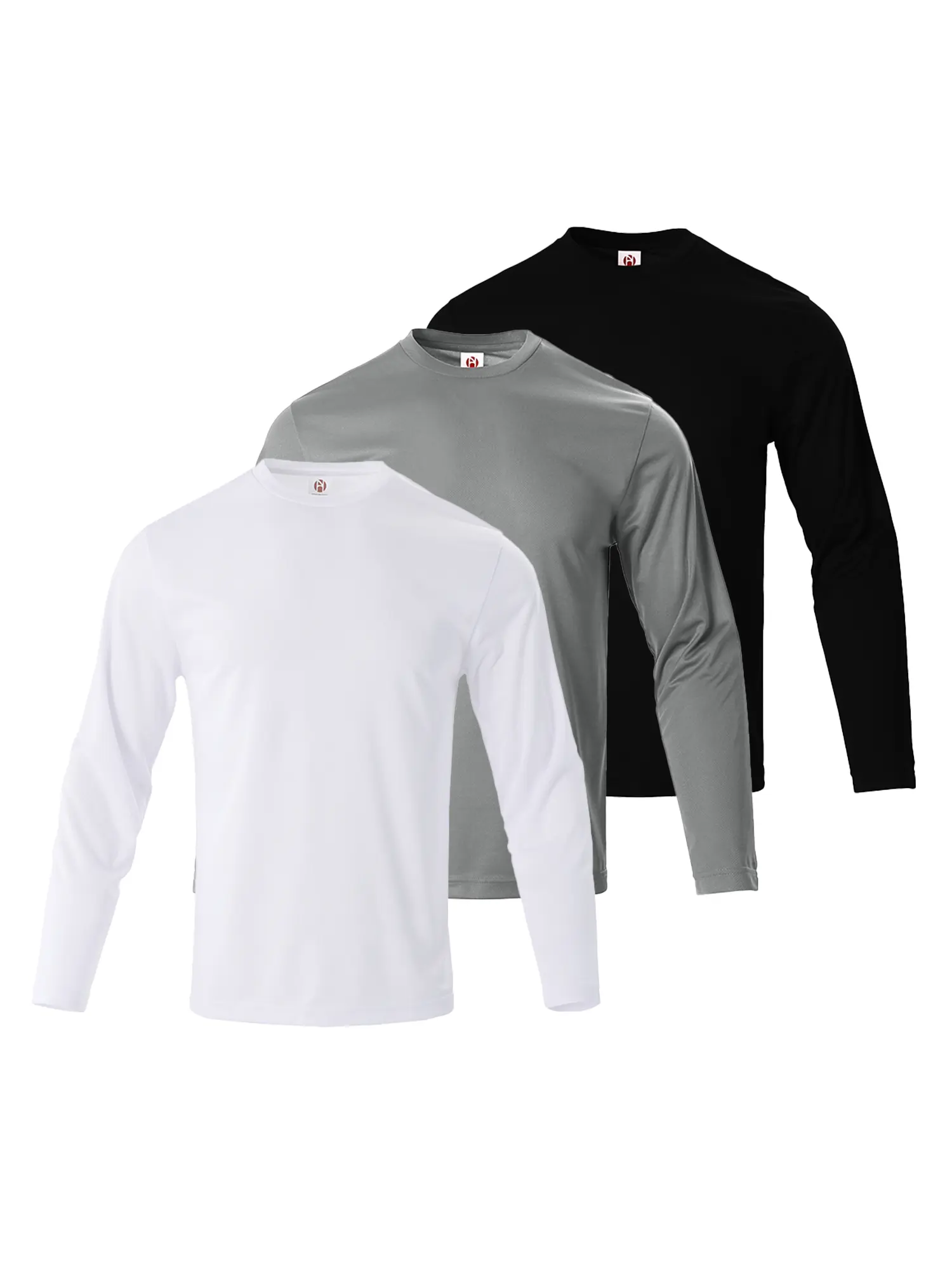 Men's 3-Pieces Crew Neck Long Sleeve Workout Shirt Set, Regular Fit Moisture-Wick Athletic Tee, Quick Dry Performance Top for Running, Gym Training & Back to School Outfits