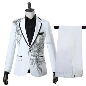 Elegant decal men's suit slim fit formal tailcoat suit with open front pants and bow, suitable for weddings, dances, men's long sleeves