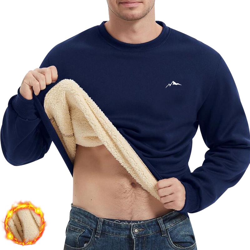 Men'S Cozy Fleece-Lined Sweatshirt - Warm Autumn & Winter Pullover with Mountain Print, Long Sleeve, Round Neck, Casual Style, Cozy Clothing | Casual Style Top | Fleece Lined Comfort, Thick