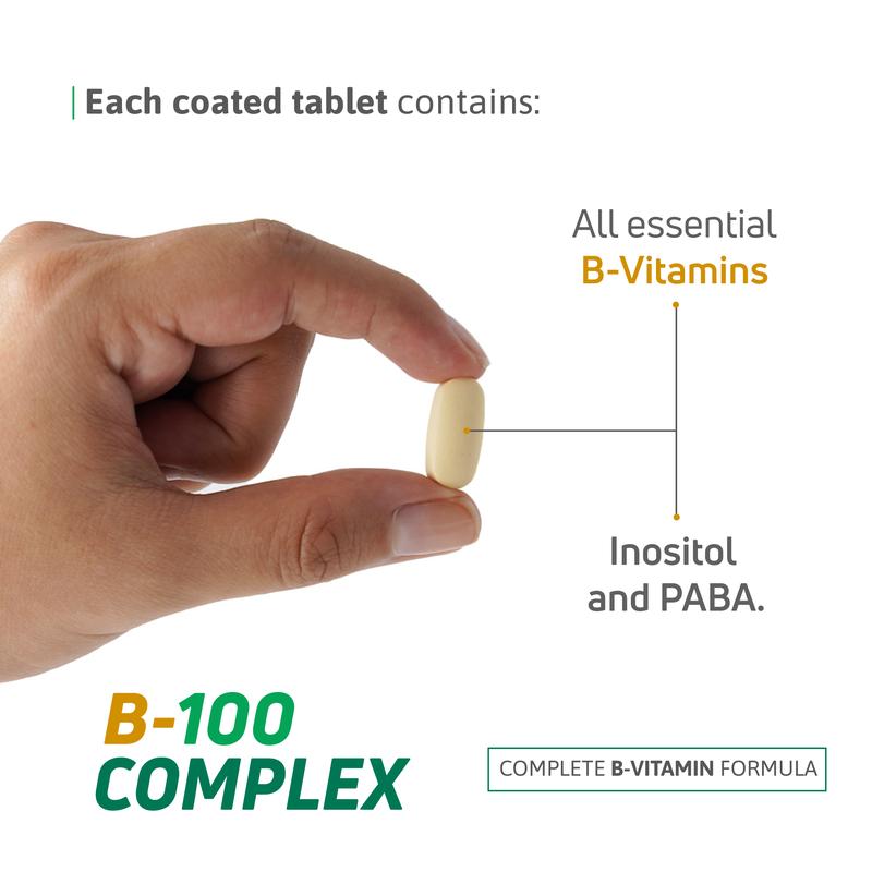 B-100 Complex – Complete Vitamin B Formula – 50 Coated Tablets