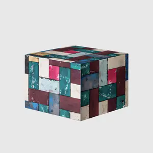 homecozy Pouf Ottoman Foot Stools - Modern Ottoman Cube with Foam, 22x22x17 inches, Various Patterns are Available and Private Custom Patterns are Accepted (Colorful Wood Blocks)