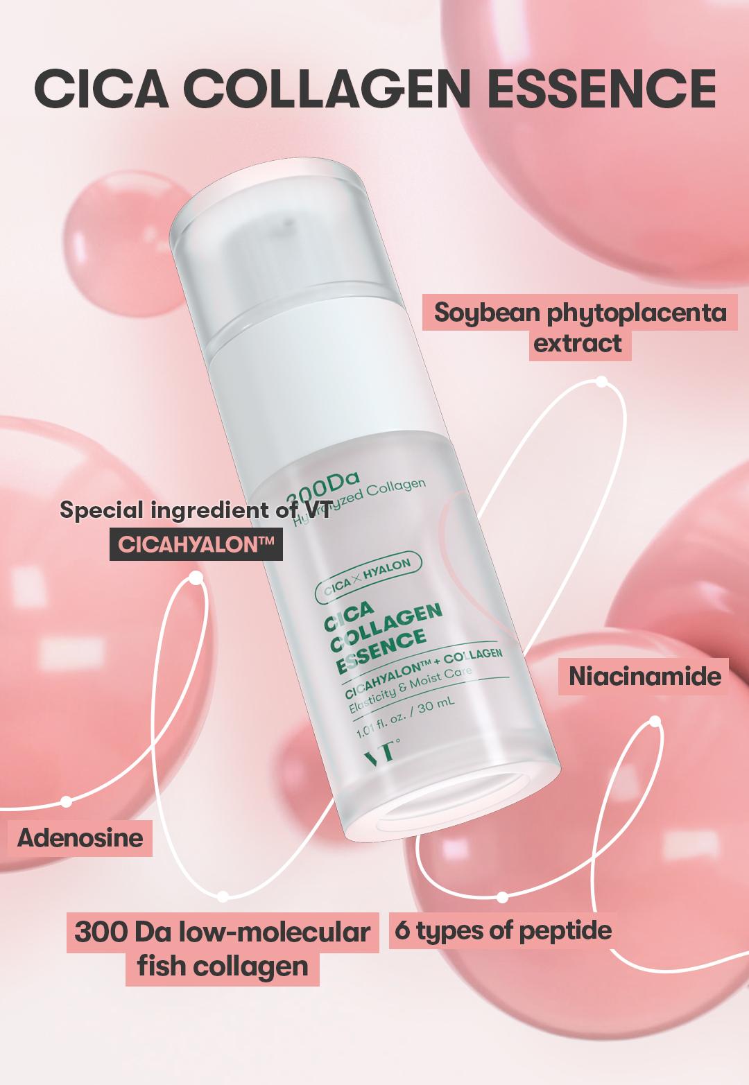 [VT Official] CICA COLLAGEN ESSENCE,  Soothing Elasticity, Superior Absorption, Power Ingredients, Peptide Boost,  Low Molecular size Collagen, Plump Care