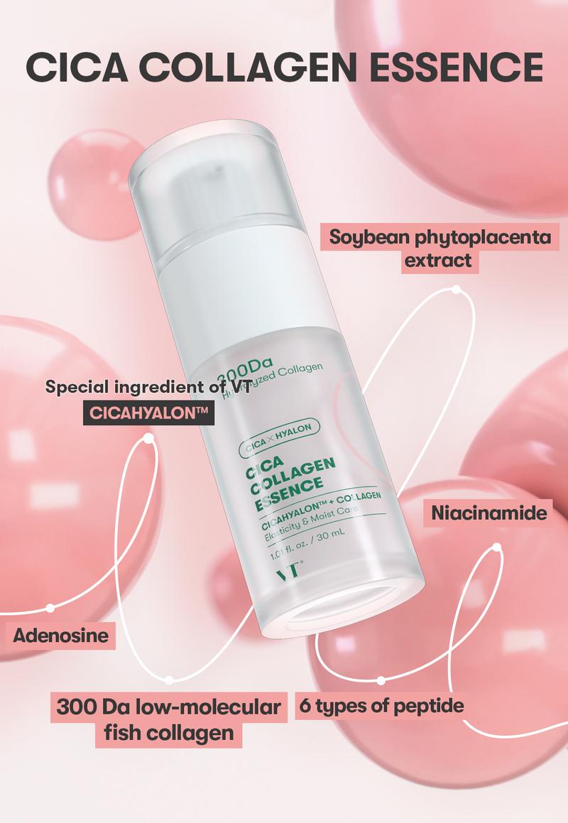 [VT Official] CICA COLLAGEN ESSENCE,  Soothing Elasticity, Superior Absorption, Power Ingredients, Peptide Boost,  Low Molecular size Collagen, Plump Care