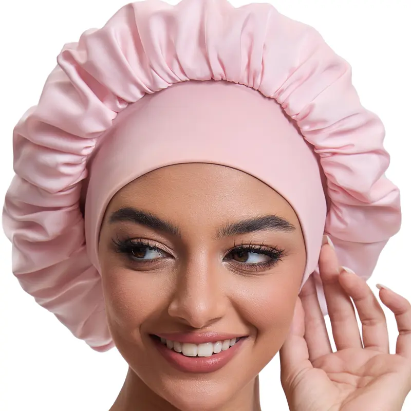 Adjustable Stretchy Satin Bonnet - Double Layer Silky Sleep Cap for Braids & Curly Hair