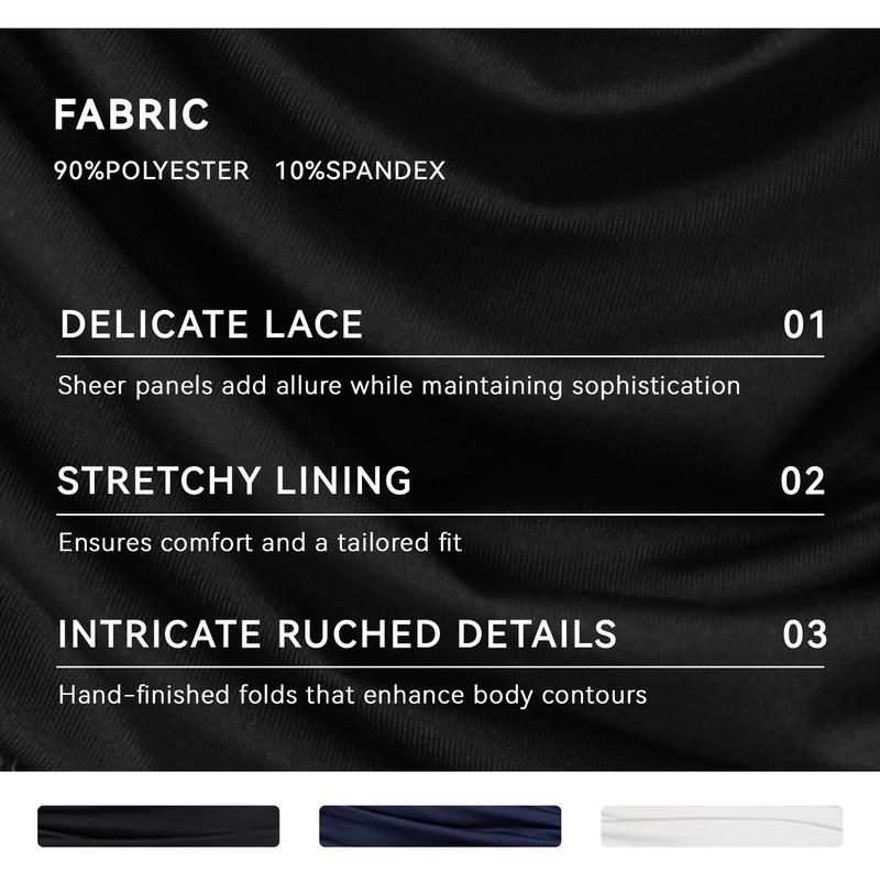 OQQfitness Women's Maxi Party Dress, Off Shoulder Elegant Ruched Bodycon Solid Color Evening Party Gown LongSleeve, Lace Formal Formal Wear