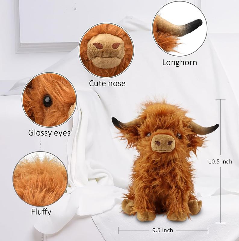 10.5 Inches Highland Cows Stuffed Animals, Cute Fluffy Cow Plush Figure