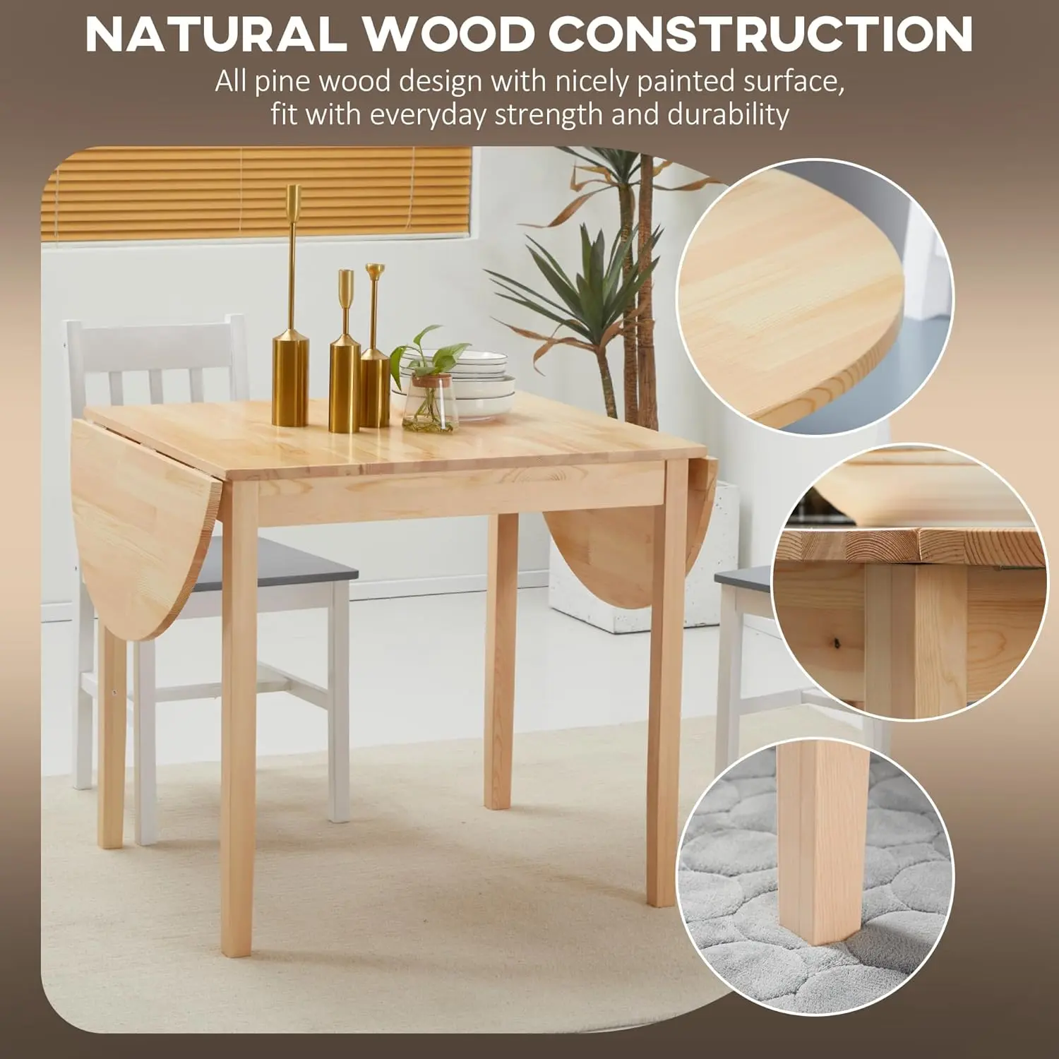 Solid Wood Folding Dining Table Drop Leaf Kitchen Dining Room Desk for ...