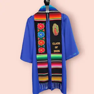 Virgen de Guadalupe/Colorful Flowers Class of 2026 Mexican Sarape Graduation Stole Mexican stole