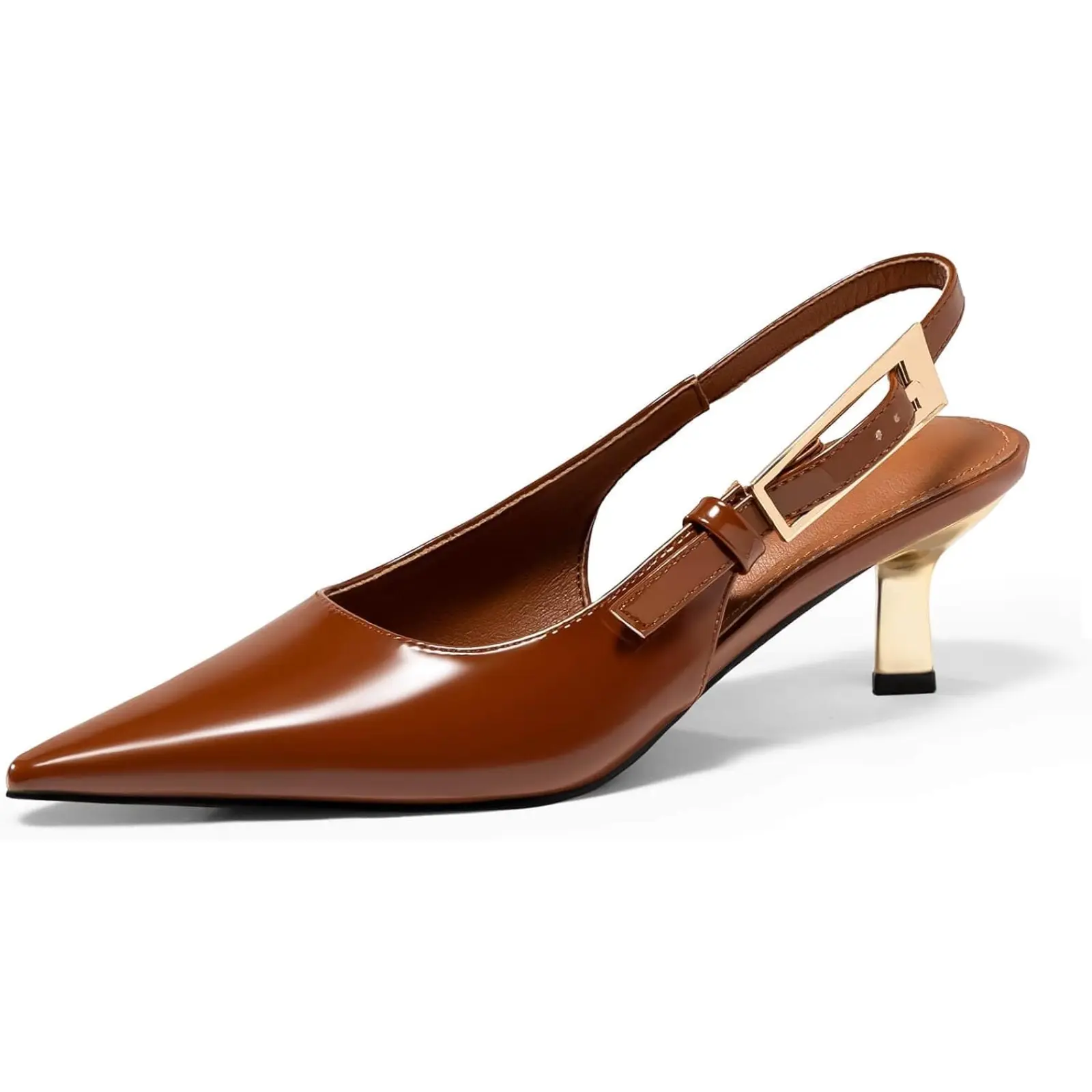 Coutgo Womens Slingback Kitten Heels Closed Pointed Toe Pumps Buckle Strap Wedding Party Dress Shoes tiktokshopbacktoschool