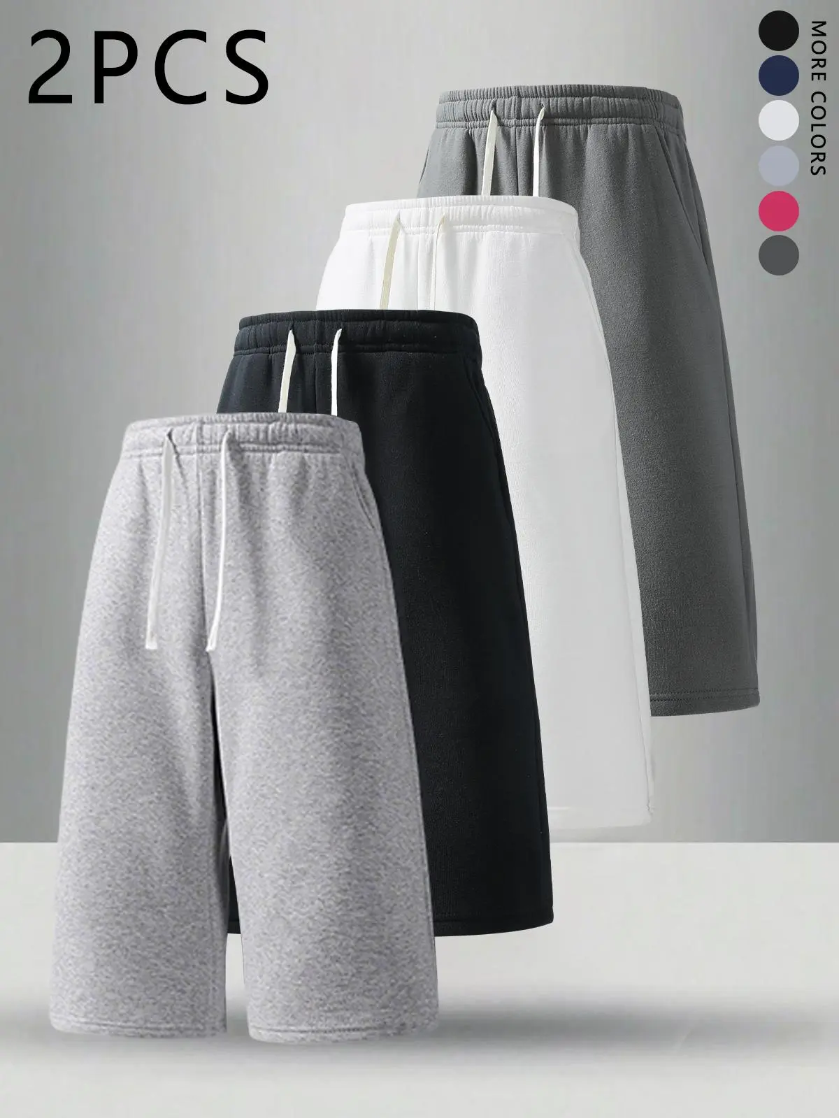2 Pack Men's Solid Drawstring Loose Fit Straight Casual 3/4 Pants,Plain Fashion versatile Sports Joggers,unisex Minimalist knit Sweatpants,For Daily Wear,Going Out,Outdoor Hiking,Weekend Outings,Suitable For Summer Menswear Basic Activities capri Trousers