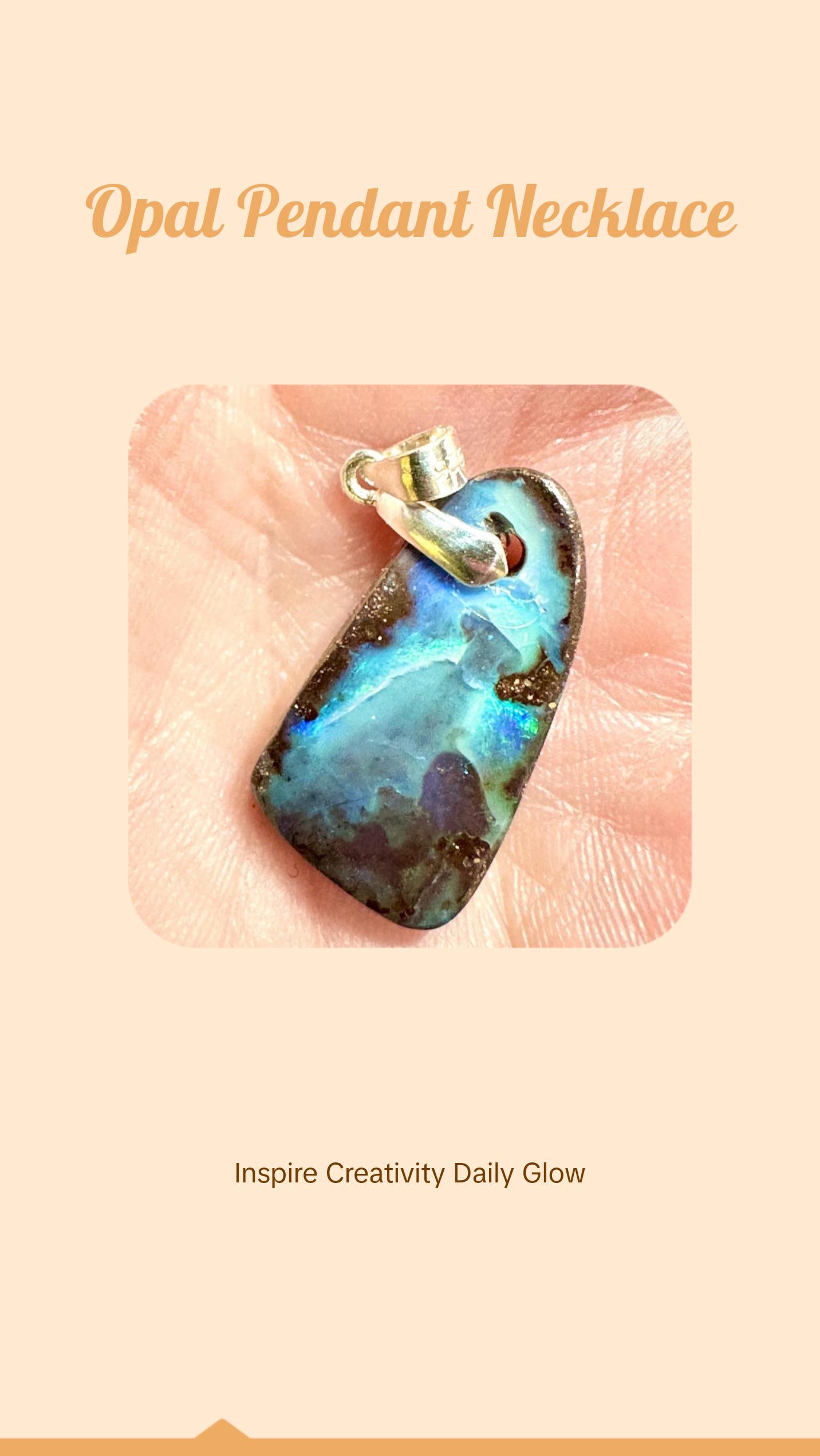 Blue Australian Boulder Opal Pendant Necklace, .925 Sterling Silver. 15ct Unisex Design
