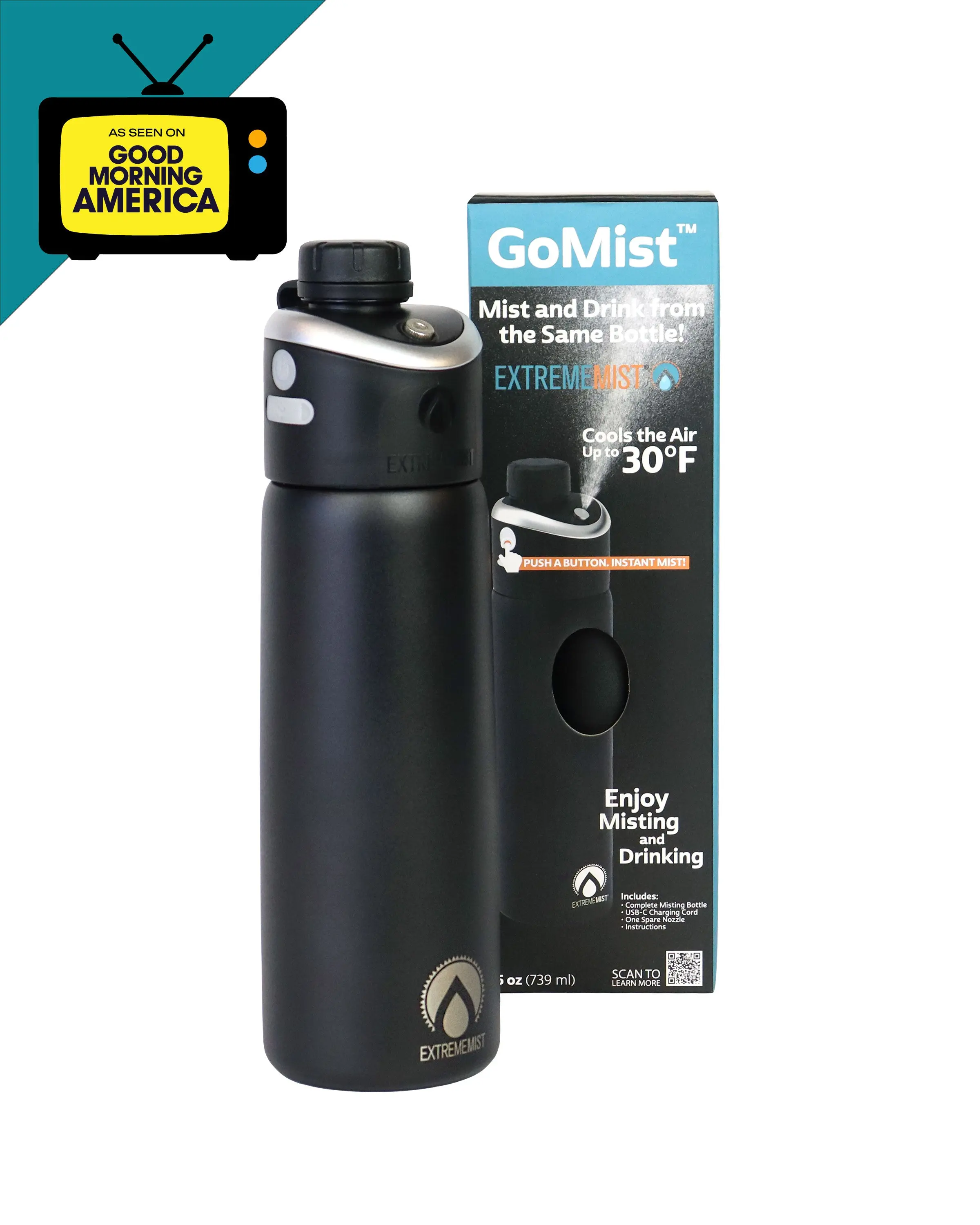 EXTREMEMIST GoMist Misting Drinking Bottle - 25 oz Water Bottle with Mist Stainless Steel Water Bottles Double Insulated Water Bottle Personal Mister