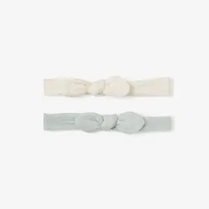 Organic Muslin Bow Headband Set Aqua/White 2PC
