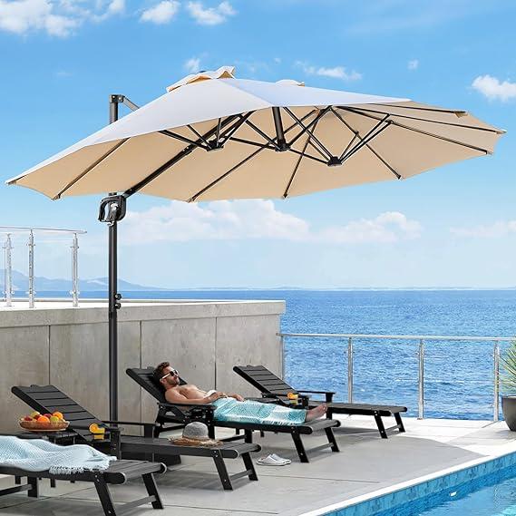 【Adjustable Tilt & Double-Sided】ONBRILL 13/10FT Cantilever Patio Umbrella with Base Included, Heavy Duty Large Outdoor Umbrella Offset for Pool, Patio, Backyard,Outdoor Furniture,Garden Furniture,Summer,Mother's Day Gift