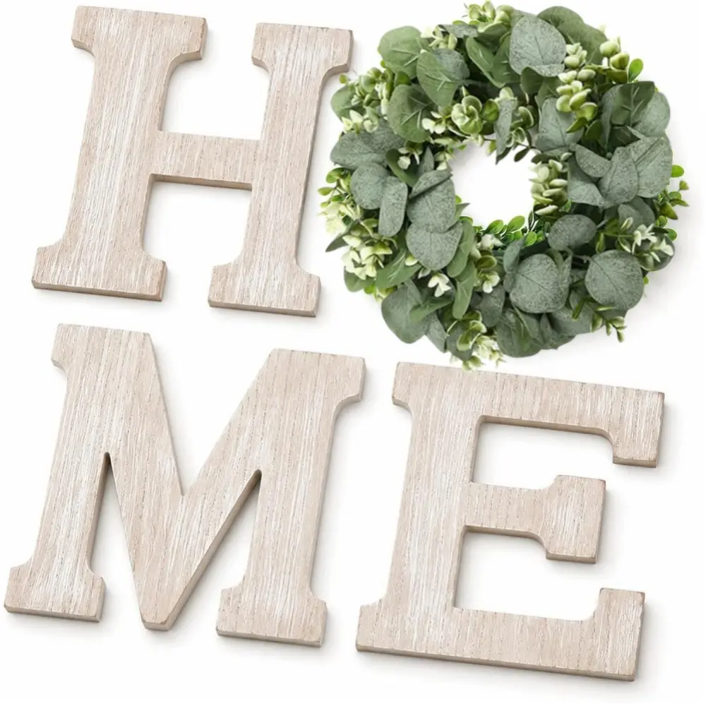 Home Sign Wall Decor Hanging Farmhouse Wall House Decor Wood Letters Wooden HOME Wall Sign with Wreath