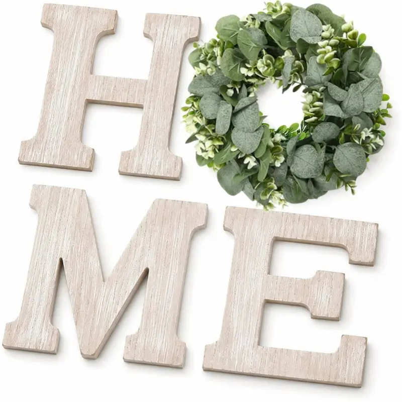 Wooden Hanging Sign with Wreath - Farmhouse Wall Art, Home Decor Products, Living Room Accessory, Gift-Worthy Wood Letter Entryway Decor, Living Room Decor