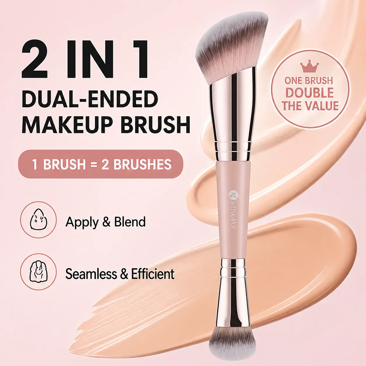 KINGMAS Dual-Ended Angled Makeup Brush for Foundation, Contour & Blush, Liquid & Powder Blending, Soft Vegan Bristles, No Shedding, Travel-Friendly back to school