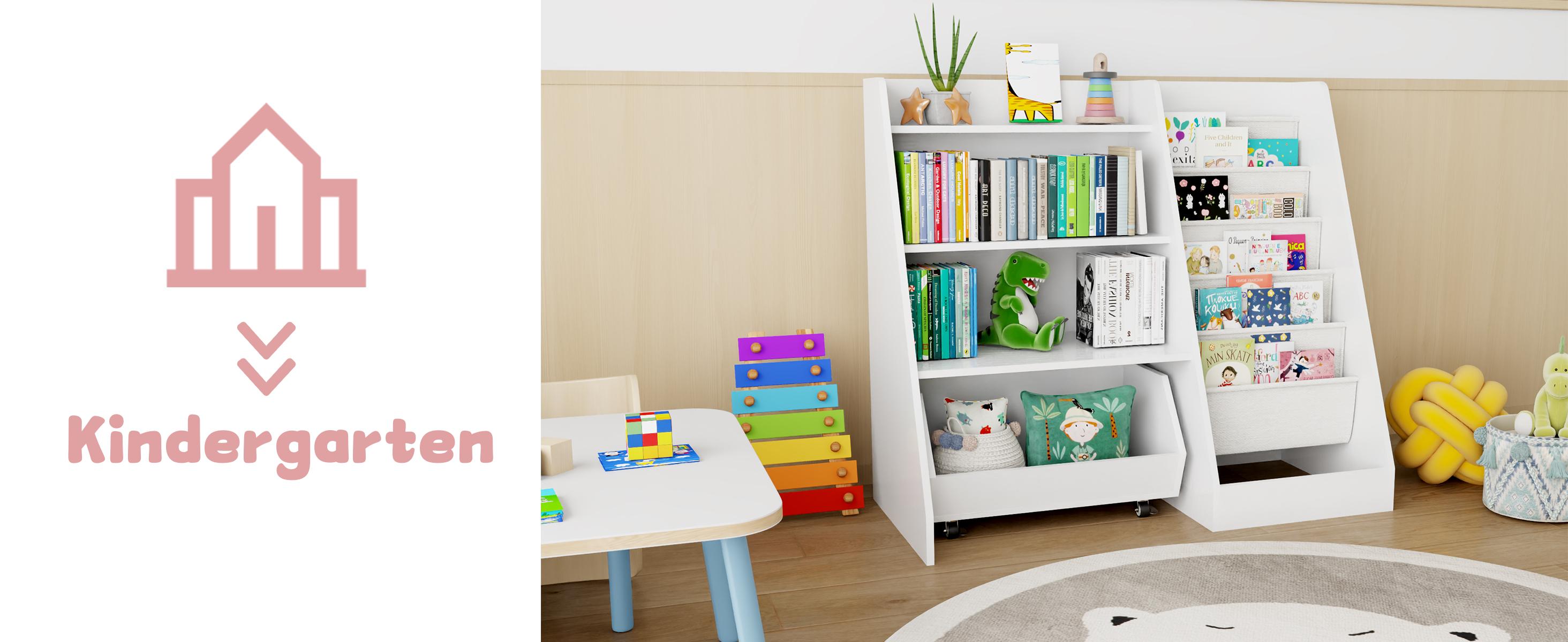 4-Tier Rolling Toy Storage Cabinet for Kids, 5 Layer Sling Toddler kids furniture,Baby Furniture Book Rack,Book and Toy Organizer Cabinet  with Wheels , White.