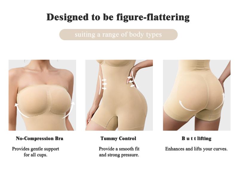 Mobeso Women‘s Seamless Bodysuit  Convertible Strapless/Off-Shoulder Shapewear with Compression Tummy Control & Removable Straps Minimalist Womenswear