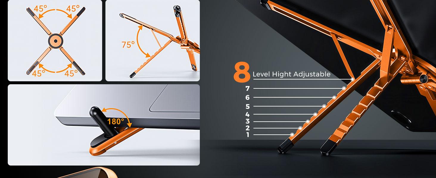 eSamcore Adjustable Laptop Stand for Desk, MagSafe Compatible Portable Foldable Computer Riser for MacBook, iPhone, iPad, Tablet - Lightweight Aluminum, N52 Magnetic Grip, Perfect for Office, Home, Traveling