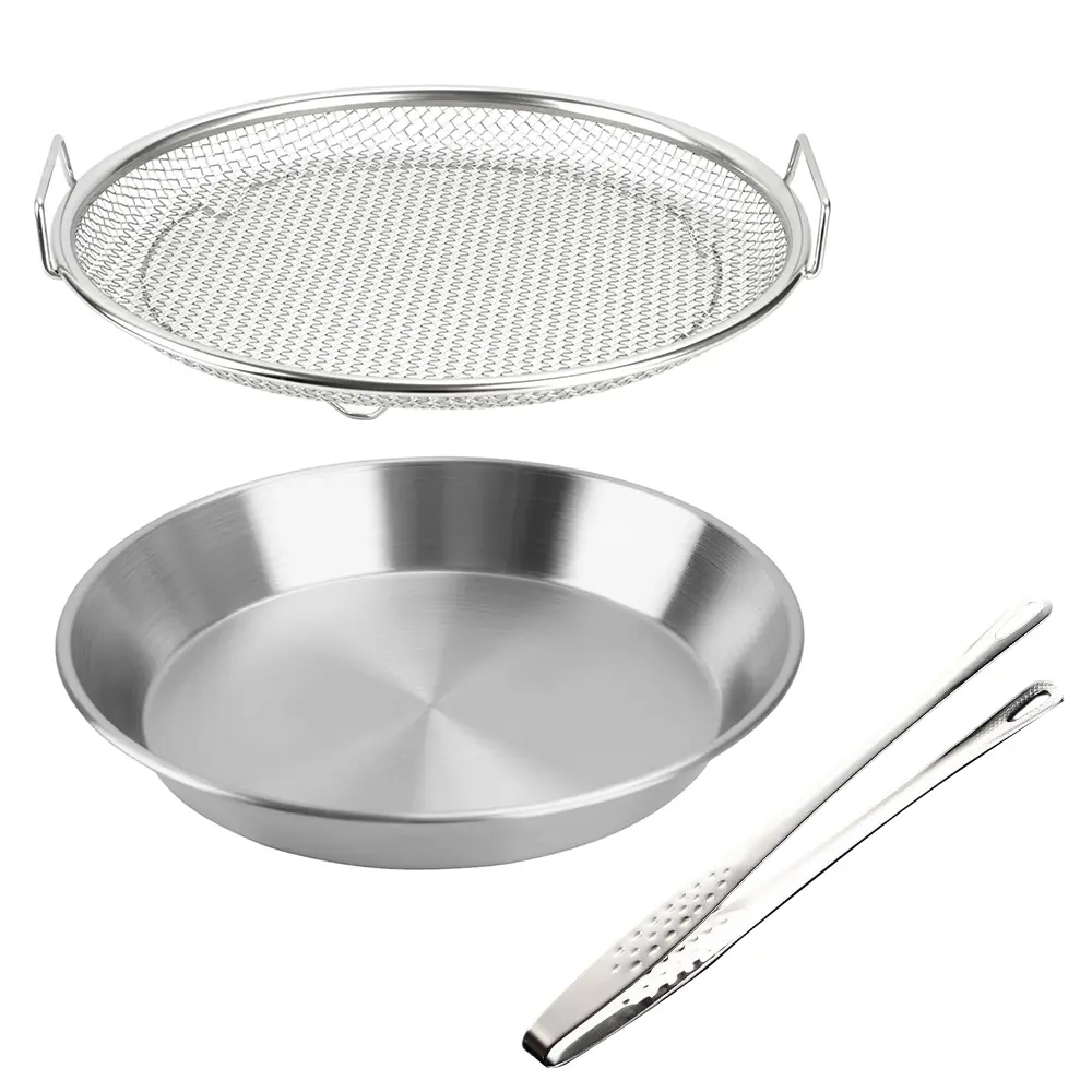 3pcs Stainless Steel Heavy Duty Frying Oil Drain Rack with Tray Foldable Round Mesh Basket with Clip Oil-Resistant for Frying And Washing Vegetables,summerwins ﻿