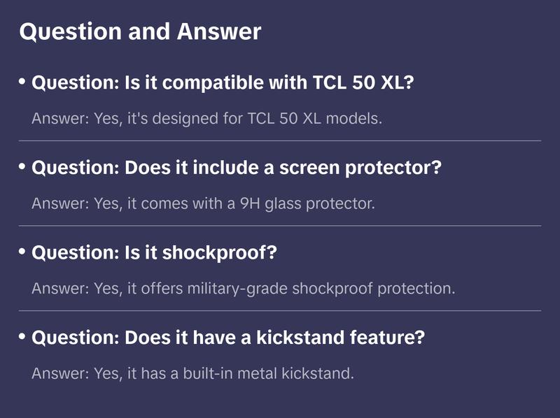 TCL 50 XL 5G Phone Case with Tempered Glass Screen Protector, Military Grade Heavy Duty Shockproof Protective Cover, Ring Kickstand for TCL 50 XL (Purple)