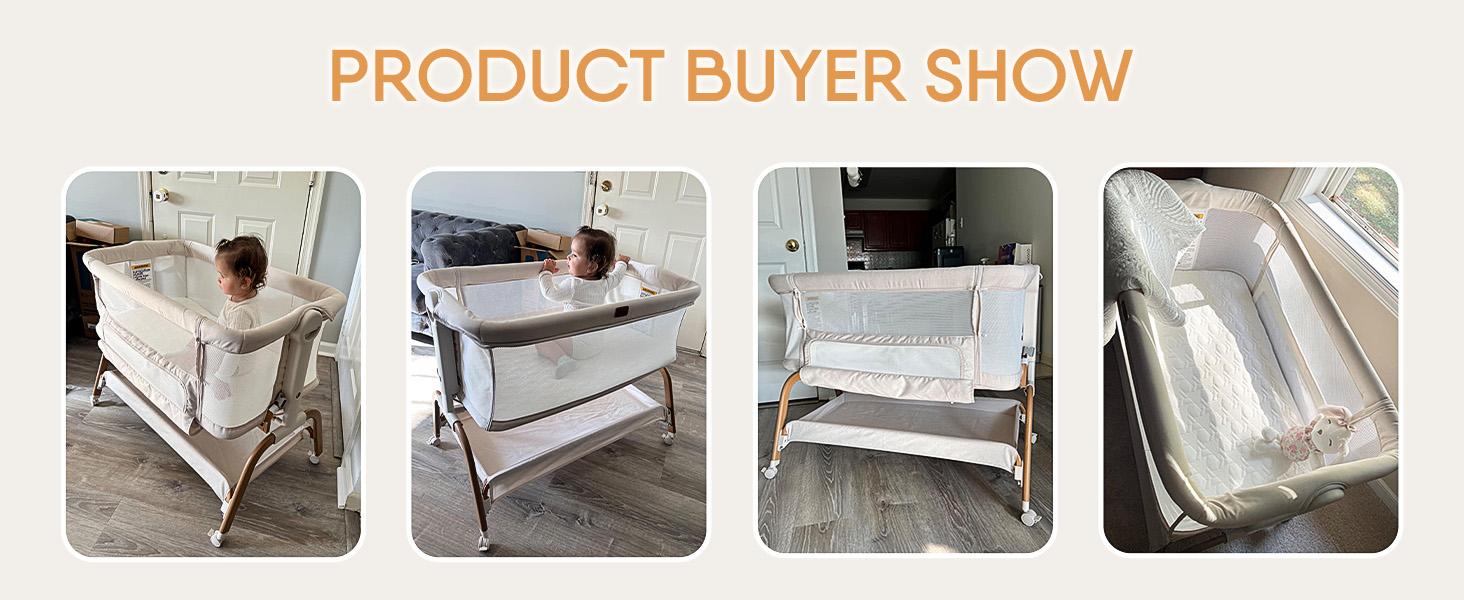BabyBond 3-in-1 Baby Bassinet Bedside Sleeper, 6-Height Adjustable Crib with Mattress & Soft Breathable Sheet, Full-Mesh Sides and Ventilated Net, Easy-to-Fold Portable Style & Wheels, Safe and Steady Bassinet for Newborns, Ideal Christmas Gift for Babies