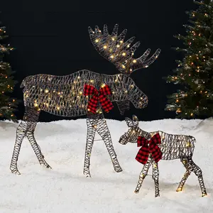 Best Choice Products 4ft 2-Piece Lighted 2D Christmas Moose Set Outdoor Décor w/ 125 LED Lights, Stakes
