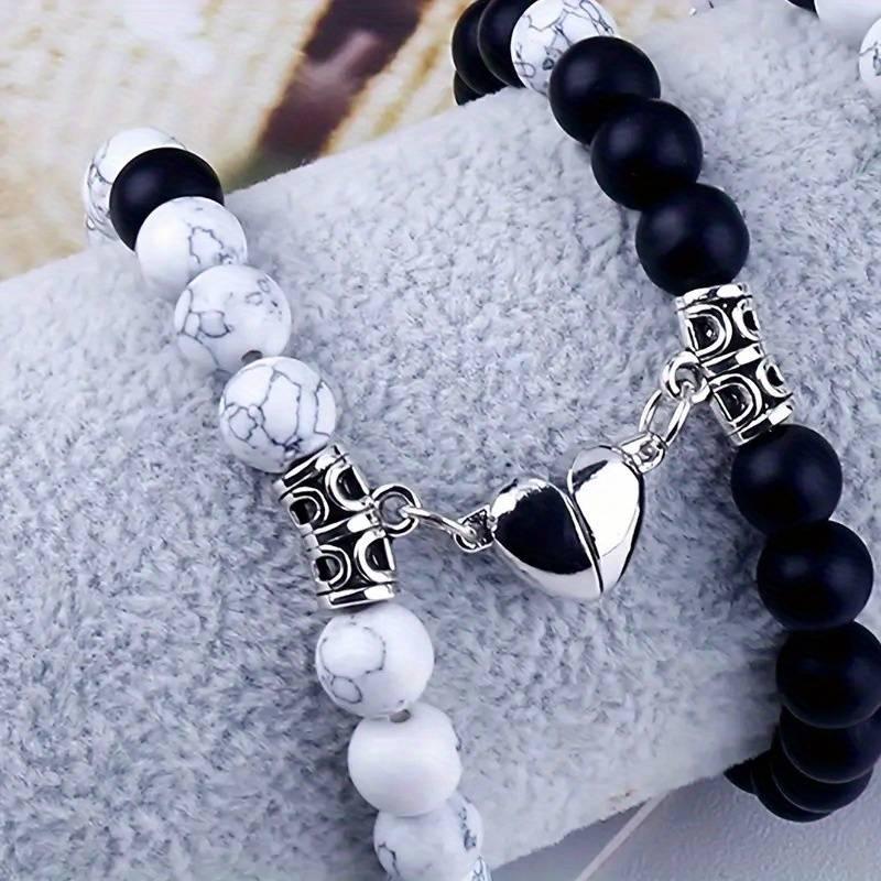 Couple Bracelets for Women Men Distance Matching Relationship 8 mm Stone Beads Couples Friendship Stretch Bracelet Jewelry Set for Him and Her