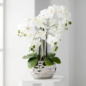 Artificial Orchid in Silver Ceramic Vase 23" High