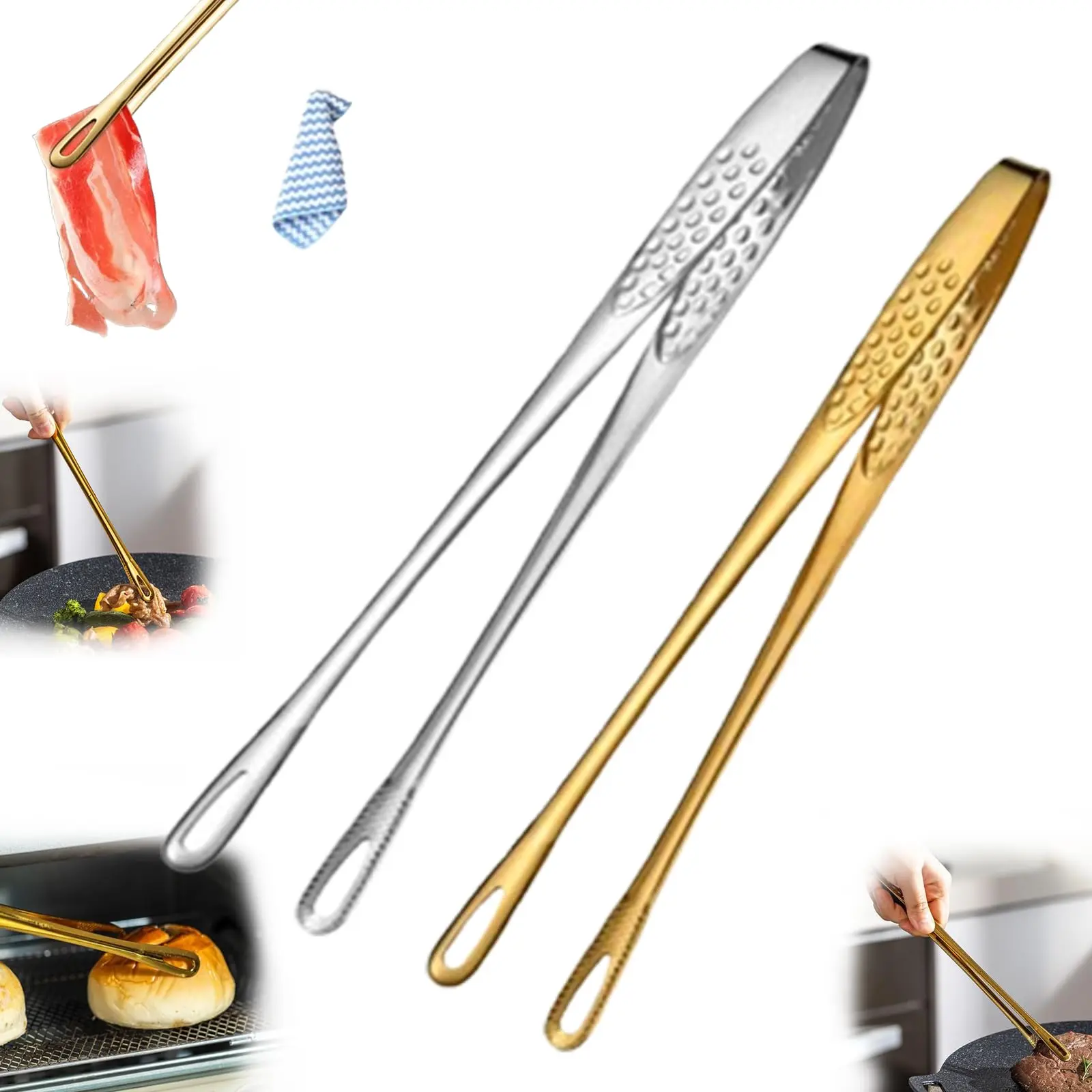 Stainless Steel Korean BBQ Grill Tongs,2026 New Korean and Japanese BBQ Stainless Steel Grill Tongs,With Non-slip Serrated Tips,For Home Outdoor Barbecue Steak Pancakes Salads (2pcs)