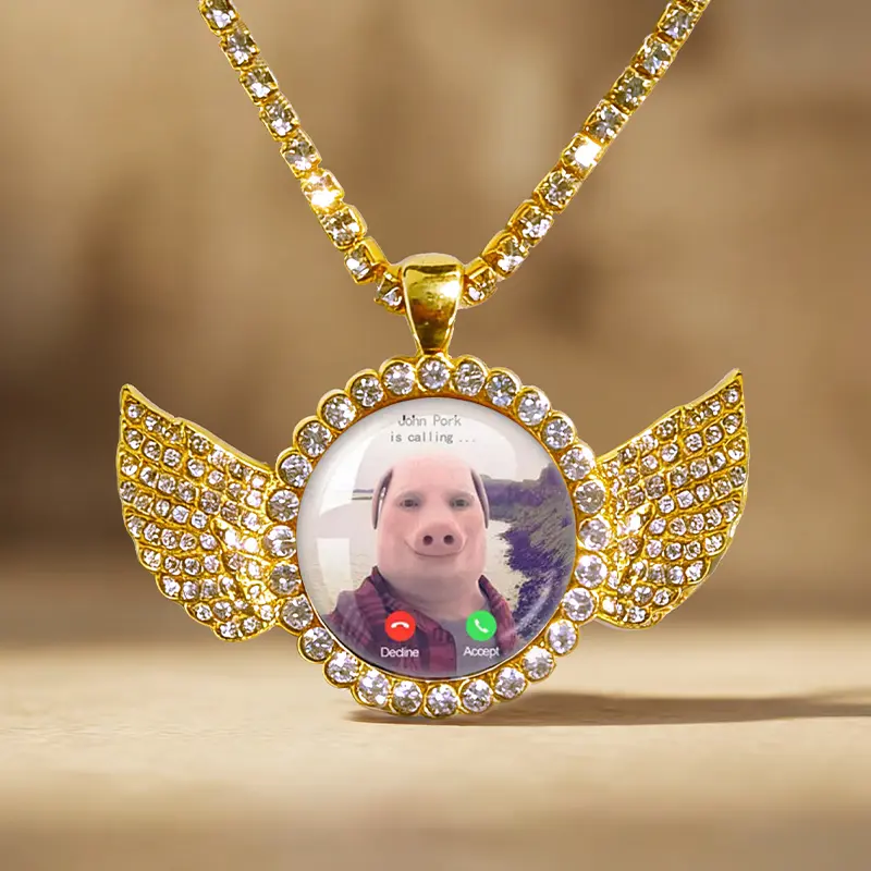 14K Gold Plated Simulated Diamond Tennis Necklace,John Pork Necklace, Funny Pig Pendant Necklace, Drippy & Bling-Bling Iced Out Chain