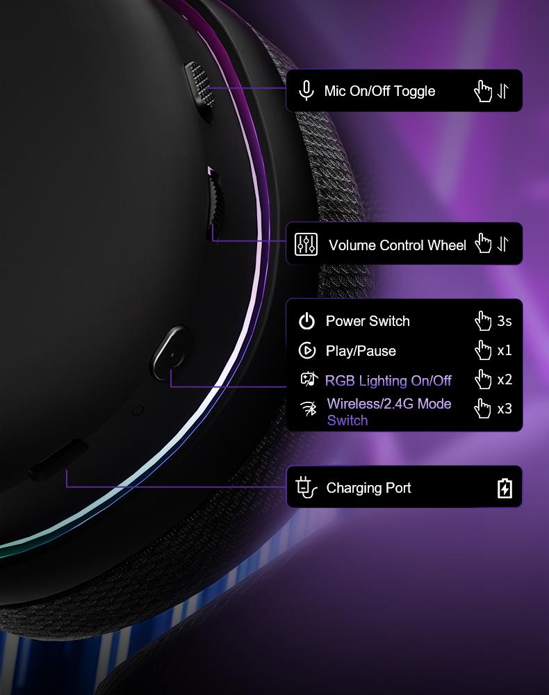 AULA G7 Pro Pink Wireless Gaming Headphones with Mic, 7.1 Surround Sound, Ultra-Low Latency, RGB Over-Ear with Noise-Canceling Mic