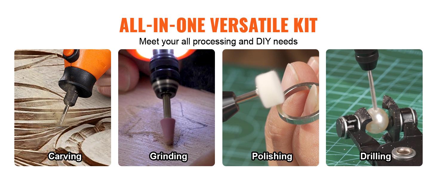 VEVOR Rotary Tool Accessory Kit, 357PCS Accessories Kit, 1/8" Diameter Shank, Universal Fitment Power Rotary Tool Accessories Set for Grinding, Carving, Sanding, Cutting, Drilling VEVOR Rotary Tool Accessory Kit, 357PCS Accessories Kit, 1/8" Diameter Shank, Universal Fitment Power Rotary Tool Accessories Set for Grinding, Carving, Sanding, Cutting, Drilling