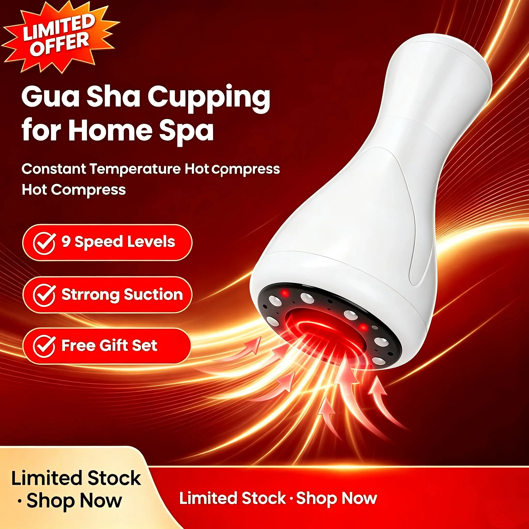 Portable Rechargeable Heated Electric Cupping Therapy Massager, Handheld Vacuum Suction Gua Sha Machine for Muscle Relaxation & Body Scraping on Back, Legs