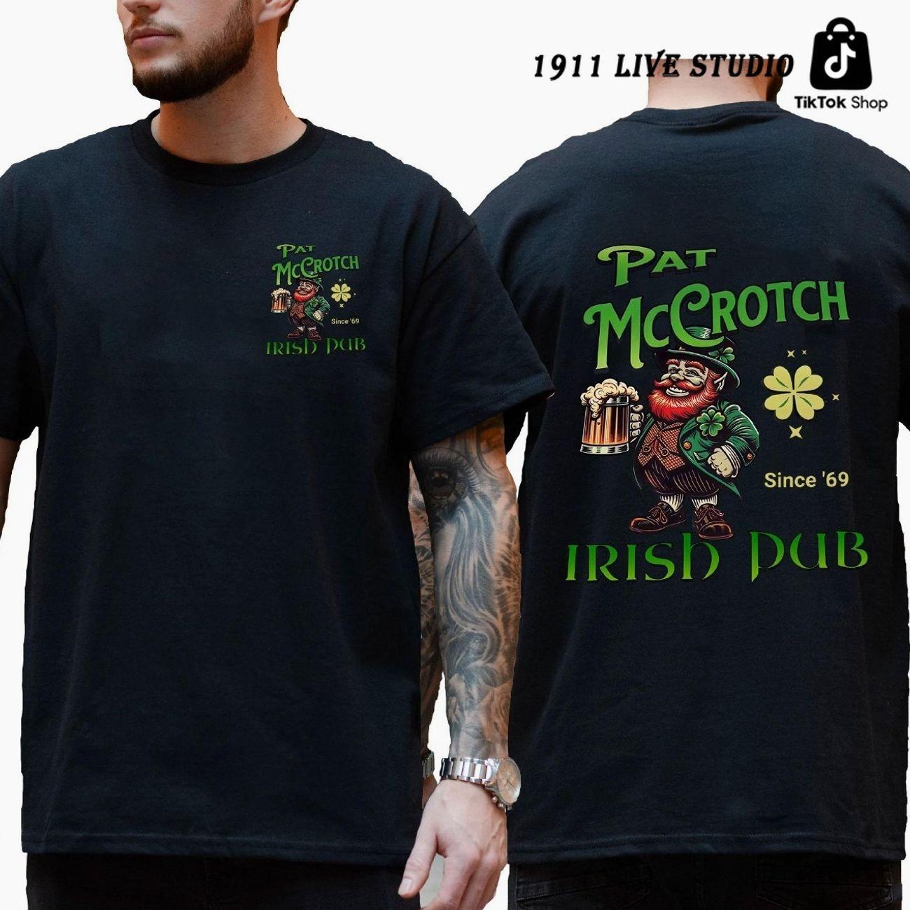 Pat McCrotch Irish Pub T-Shirt, Funny Leprechaun Beer Tee, St Patrick’s Day Shirt, Irish Clover Graphic Tee, Funny St Patty’s Day Shirt for Men & Women P5I