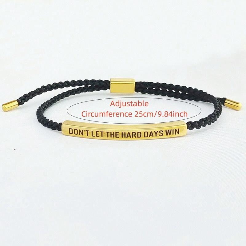 Don't Let The Hard Days Win Inspire Bracelet - Stainless Steel & 18k Gold Plated Braided Design with Engraved Message - Adjustable Up to 10"