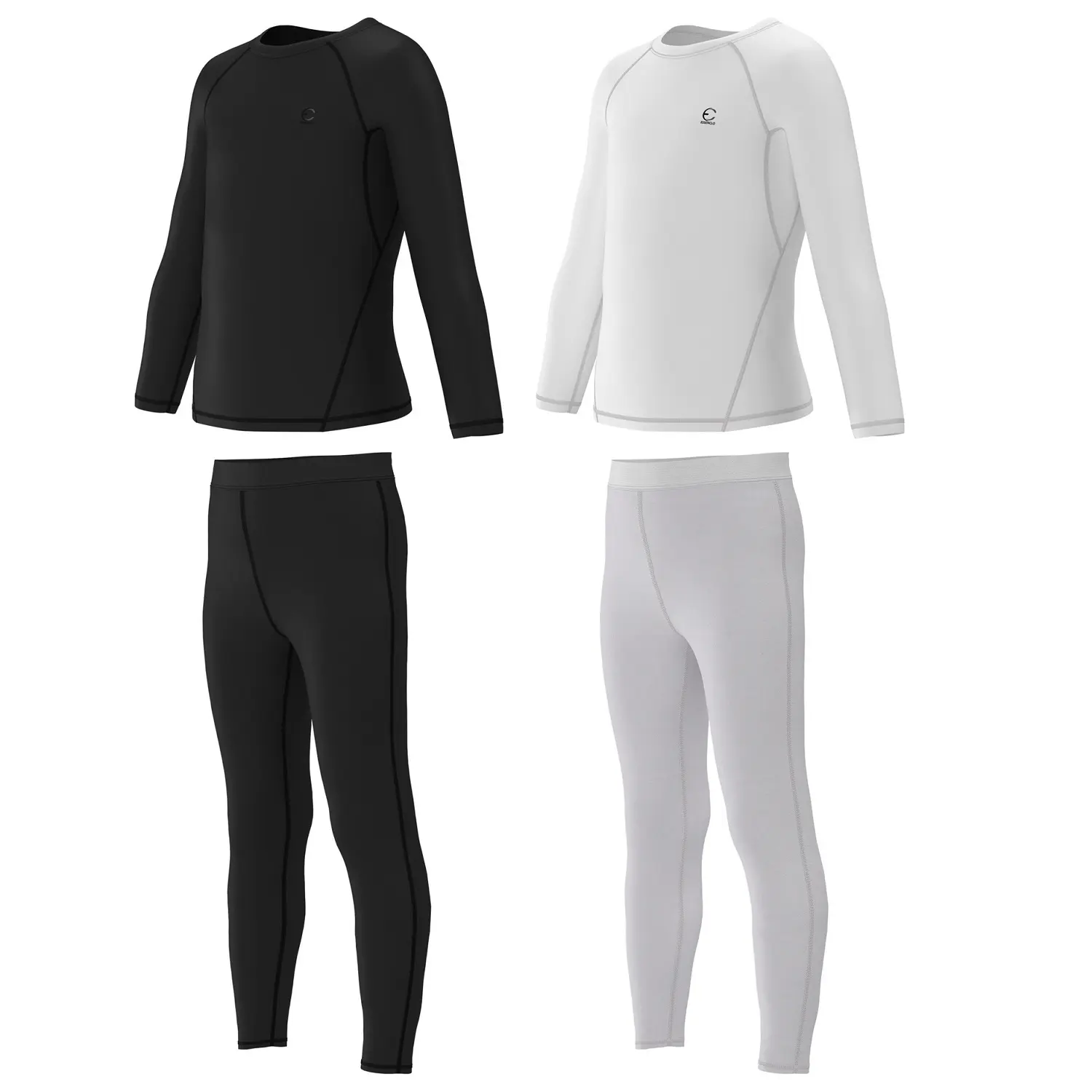 Essenclo Boys 4-Piece Compression Set with 2 Shirts & 2 Pants for Football, Soccer, Basketball & Cold Weather