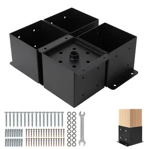Garvee 6X6 Post Base 4 PCS, Inner Size 5.8"x5.8" Heavy Duty Metal Post Brackets, Powder-Coated Carbon Steel Post Anchor for Wood Fence, Deck, Pergola, and Concrete Support Installation