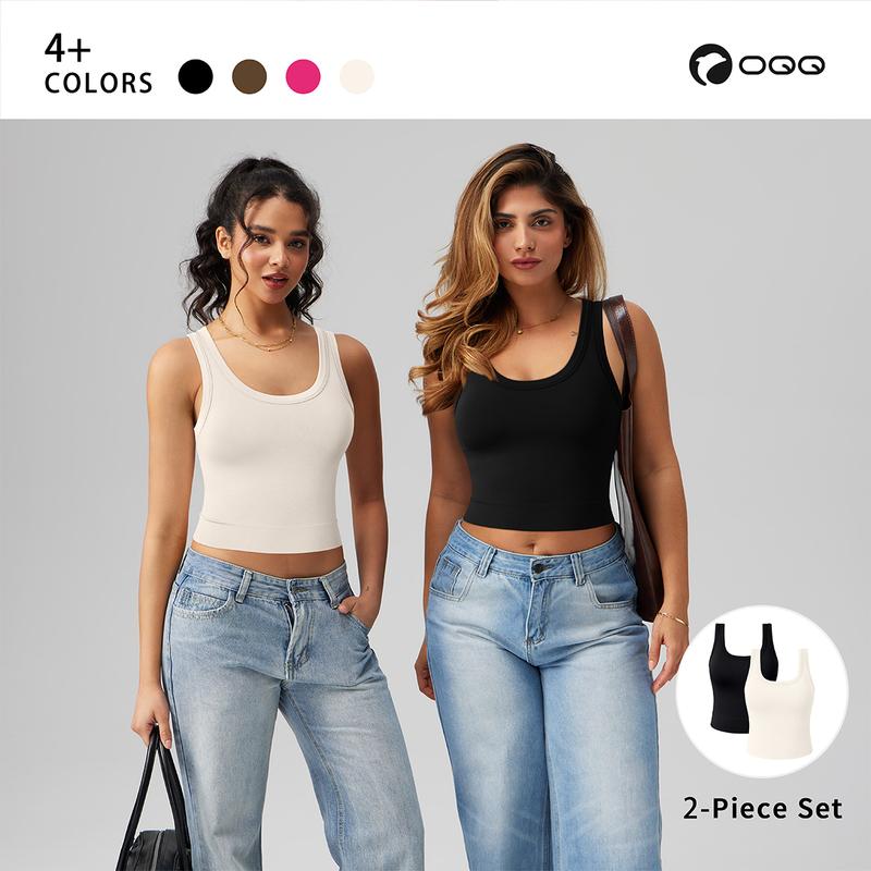 OQQ Women's Seamless Ribbed Square Neck Tank Top  With Padded Casual Basic Tops For Layering And Everyday Wear