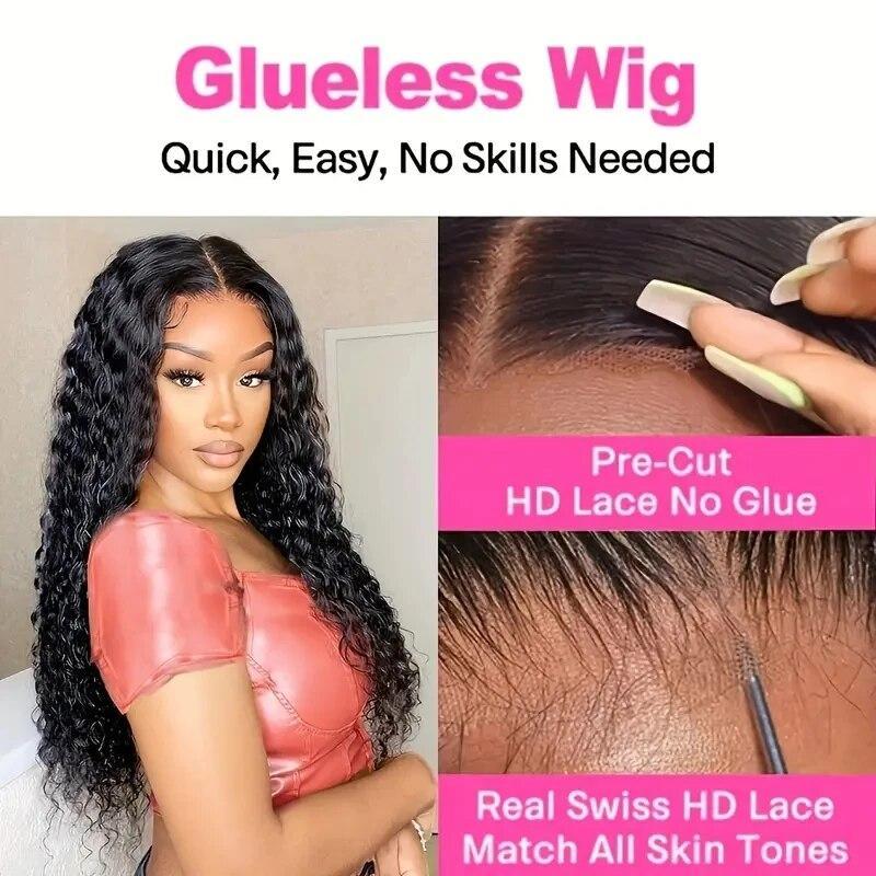 Glueless Wigs Human Hair Pre Plucked Pre Cut 6x4 5x5 Hd Lace Closure Wear and Go Deep Wave Curly 13x4 13x6 Lace Front Wigs for Black Women Wet and Wavy Natural Hairline