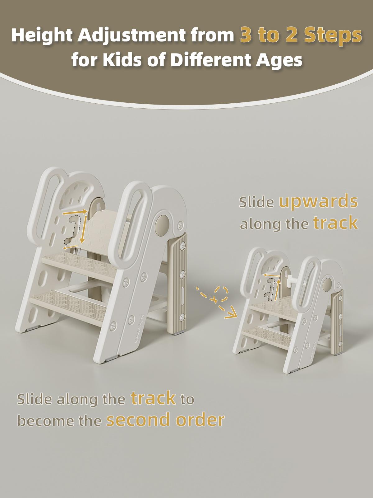 Toddler Step Stool for Bathroom Sink,Adjustable 3 Step Stop for Kids with Handles,Toilet Stool Potty Training,Foldable Step Stool for Bedroom Kitchen Counter,Plastic Ladder for Toddlers Beige