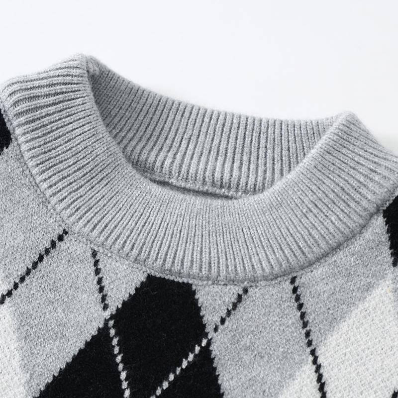 Three piece set of warm knitted sweaters for autumn and winter children, college style round neck diamond pattern children's clothing