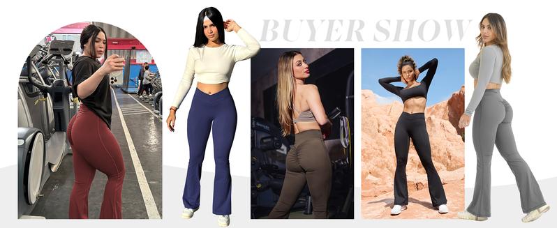 YEOREO Flare Scrunch Leggings for Women V Cross Waist Bootcut Yoga Pants Snatched Waist Booty Lifting Fitness Leggings