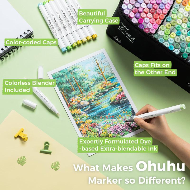 Ohuhu Alcohol Markers: Brush & Chisel Dual Tips - From 24 Colors to 320 Colors - Honolulu Series Full Color Range - Double Tipped Art Sketch Marker Set - Refillable Ink - Honolulu Series of Ohuhuart
