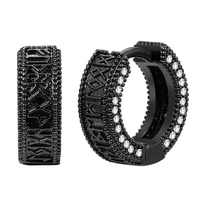 Jewelry Men’s Viking Rune Earrings: Black Stainless Steel Huggie Hoops Earring with Cubic Zirconia Norse Symbol Hypoallergenic Pierced Earrings for Birthdays, Christmas, and Anniversaries